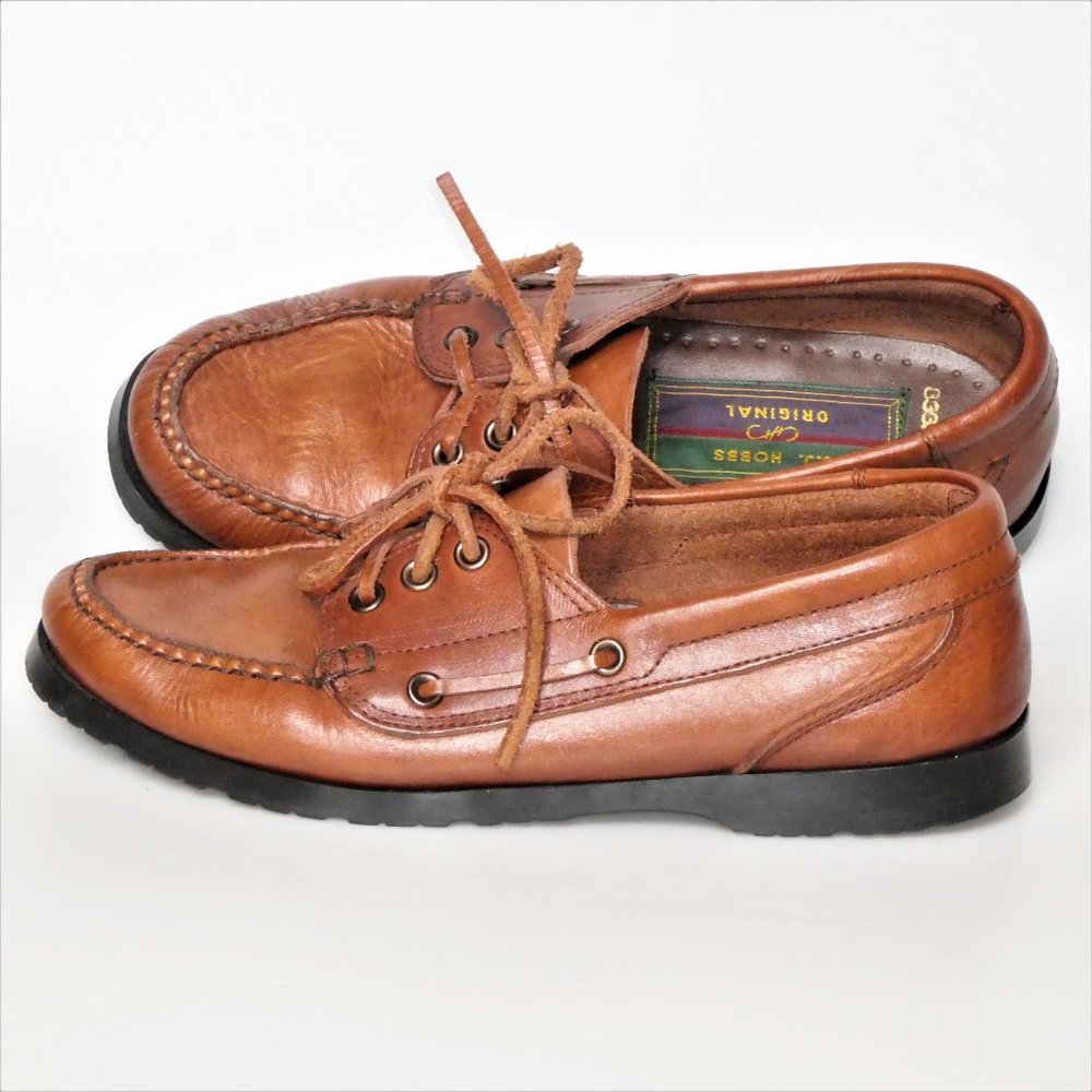 J.J. HOBBS MEN'S SZ 7D ORIGINAL BROWN LEATHER BOAT SHOES